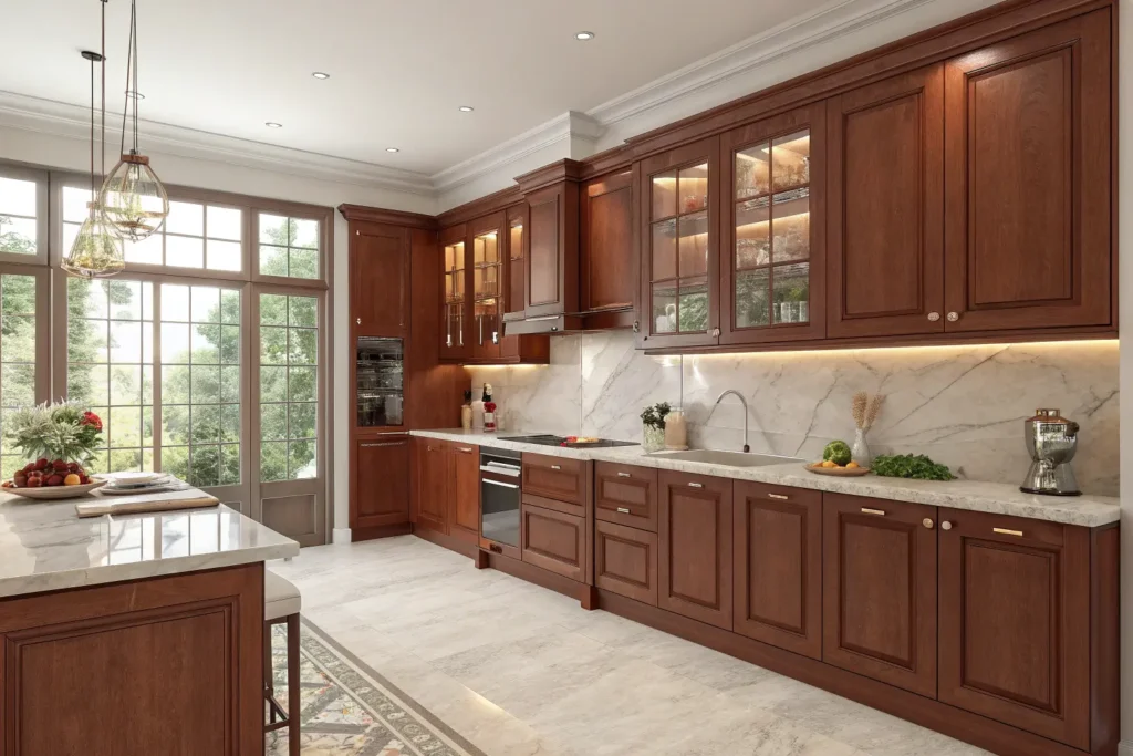 Cherry wood kitchen cabinets