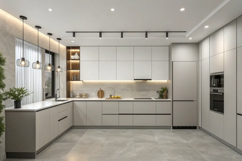 Flat panel slab kitchen cabinets