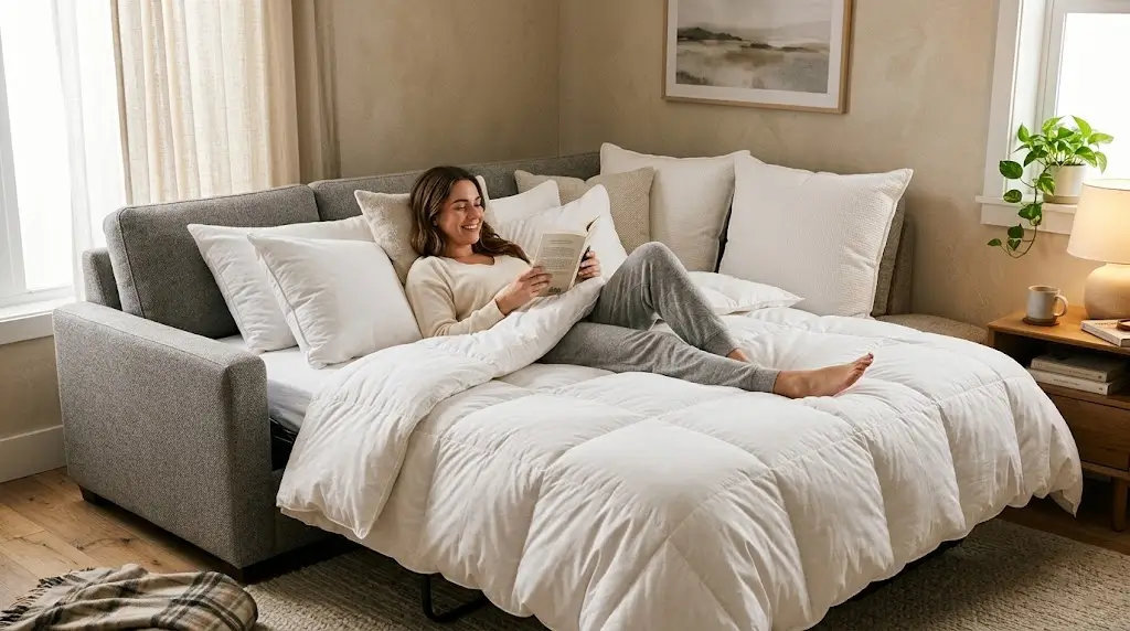 Queen Sofa Bed vs Full Sofa Bed Which Size Is Right for You
A queen sofa bed fits best for couples or those who want extra sleeping space. A full sofa bed works well for singles or rooms with limited space. The right choice depends on the size of your room, how much comfort you want, and how often you plan to use the sofa bed. Many buyers select queen size for flexibility.

About 50% of sofa bed buyers choose queen-size models.
This comparison guide helps you find the best option for your home.

Key Takeaways
Pick a queen sofa bed if you want more space to sleep. It works well for couples or families.

Get a full sofa bed if your room is small. It is good for one person.

Check your space before buying. Make sure the sofa bed fits when closed and open.

Think about the mattress type for comfort. Memory foam is best for everyday use. Foam is fine for guests who stay sometimes.

Find a sofa bed that is easy to change from sofa to bed. This makes it more convenient to use.

Sofa Bed Comparison Guide
Queen Sofa Bed Features
A queen sofa bed gives you a big place to sleep. The usual size is 60 inches by 80 inches. Two adults can sleep on it with no problem. Many people pick a queen sofa bed for guest rooms or living rooms. It is great for couples and families who want more space.

Queen sofa beds have different mattress choices. Here are some popular ones:

Latex mattresses give good support and last a long time. They are good for the planet and help with pain.

Foam mattresses are light and easy to move. They are best if you do not use the bed a lot.

Memory foam mattresses shape to your body. They are great if you use the bed often.

Queen sofa beds have smart ways to change from sofa to bed. Some have pull-out frames. Others use level or hybrid systems. These make it easy to turn the sofa into a bed.

Mattress Type

Material

Characteristics

Innerspring

Coil system

Bouncy support, lets air flow, feels firm.

Memory Foam

Foam

Shapes to your body, helps with pressure, stops movement.

Latex

Natural/Synthetic

Gives quick support, stays cool, good for allergies, lasts long.

Full Sofa Bed Features
A full sofa bed is smaller than a queen sofa bed. The usual size is about 54 inches by 75 inches. One adult or two kids can sleep on it. It is a smart pick for small rooms or studios.

Full sofa beds also have different mattress types. Foam mattresses are used a lot. You can also get memory foam or innerspring. These beds are good for one person or guests who do not stay long.

Full sofa beds use many ways to open. Pull-out and flip styles are common. Some have click-clack systems. These let the backrest fold down flat for sleeping.

Key Differences
The biggest differences are size, how many people can sleep, and price. A queen sofa bed gives more room and comfort. It is best for couples and families. A full sofa bed fits in small rooms and is good for one person.

Here is a quick look:

Feature

Queen Sofa Bed

Full Sofa Bed

Size

60"x80"

54"x75"

Sleeping Capacity

Two adults

One adult or two kids

Room Suitability

Living room, guest room

Small rooms, studios

Mattress Options

Latex, foam, memory foam

Foam, memory foam, innerspring

Mechanisms

Pull-out, level, hybrid

Pull-out, flip, click-clack

Price Range

Higher

Lower

Tip: Pick a queen sofa bed if you want more space or will have couples stay over. Choose a full sofa bed for small rooms or if you have single guests.

There are many kinds of sofa beds. Some use motors to open easily. Others have bunk bed or nest styles to save space. These choices help you find what works best for you.

A queen sofa bed can be used in many ways. It is good for rooms you use for more than one thing and gives more comfort. A full sofa bed is smart for small spaces and if you do not use it much. This guide helps you see which size is right for you.

Space and Fit
Space and Fit
Measuring Your Room
Measuring your room is the first step before buying a sofa bed. Start by checking the length and width of your space. Use a tape measure to get the exact numbers. Write them down so you do not forget. Always look at both the closed and open size of the sofa bed. This helps you know if it will fit when you pull it out for sleeping.

Here are some tips for measuring:

Measure the room size and the area where you want to place the sofa bed.

Check the open size to make sure the sleep surface size fits.

Leave space around the sofa bed for walking.

Make sure there is a clear path to open the bed.

Look at doors, hallways, and other furniture to see if you can move the sofa bed into the room.

Tip: Always check the placement of coffee tables, rugs, and media units before you buy.

Best Room Placement
The best place for a sofa bed depends on the room type and the size you choose. A full sofa bed works well in small spaces like apartments or studios. It has a compact size, so it does not take up much room. A queen sofa bed fits better in guest rooms or living rooms. It gives a larger sleep surface size, which is good for couples or families.

Room Type

Best Sofa Bed Size

Studio

Full

Small Bedroom

Full

Guest Room

Queen

Living Room

Queen

Tips for Small Spaces
Making the most of a small space is important. Choose a pull-out sofa bed that folds back easily after use. Look for models with built-in storage to keep your room tidy. Compact sofa beds often measure 70 to 80 inches wide when closed, but they still give you a full or queen sleep surface size when open. This helps you save space and stay comfortable.

Sofa beds are flexible. You can use them for guests or as your main bed. They let you change your room for different needs without adding more furniture.

Comfort and Sleeping Experience
Comfort and Sleeping Experience
Sleeper Sofa Mattress Types
Picking the right mattress helps you sleep well. Sleeper sofa mattresses come in several types. Each type gives different comfort and support. The most common types are memory foam, innerspring, and latex. The table below shows how these mattresses compare for comfort and how long they last:

Mattress Type

Comfort Characteristics

Durability Characteristics

Memory Foam

Memory foam feels soft and helps with pain. It is good for people with joint problems.

Memory foam lasts a long time and does not cause allergies. It supports your whole body.

Innerspring

Innerspring mattresses bounce and support your back. They help with spine pain and pressure.

Innerspring mattresses are strong because of steel coils. They let air move through and stay cool.

Latex

Latex mattresses are soft and support your back and joints.

Latex mattresses last a long time. They are good for the planet and stop germs. They let air flow and keep you cool.

A good mattress makes sleep better and more comfortable. Memory foam is best if you want a mattress that feels like a real bed. Innerspring is good if you like a bouncy bed. Latex is soft and cool, so it works well for sleeping every day.

Comfort for Couples and Guests
The size of the sleeper sofa changes how comfortable it is. A queen sleeper sofa gives two adults enough space to sleep well. It is also good for families with kids. A full sleeper sofa fits one adult or two kids. Couples may think a full size is too small for sleeping together. If guests visit often, a queen size with a good mattress gives better support.

Note: Many people say thin mattresses are not comfortable. Always check how thick the mattress is before you buy.

Everyday Use vs Occasional Use
How often you use your sleeper sofa is important. For daily sleep, pick a strong frame and a thick mattress. These help the sofa bed last longer and keep sleep good. The table below shows the difference between sofa beds for guests and sofa beds for daily use:

Type of Sofa Bed

Construction Features

Intended Use

Guest-use Sofa Bed

Guest-use sofa beds have thin mattresses and light frames. They fold easily.

They are best for hosting guests sometimes.

Daily-use Sofa Bed

Daily-use sofa beds have strong metal or wood frames. They have thick mattresses and strong parts.

They are best for sleeping every night.

A sofa bed with a strong frame and a good mattress is best for sleeping every day. For guests who do not visit often, a full sleeper sofa with a thin mattress can work. Always compare sofa beds and sectional sofas if you want more seats and places to sleep. Your choice depends on your room size and how many people need to sleep.

Tip: People often ask about sofa beds vs sectional sofas. Sectional sofas give more seats, but sleeper sofas give you a place to sleep.

Practicality and Versatility
Ease of Use
Modern sofa beds use new mechanisms that make them easy to open and close. These designs help people change from sitting to sleeping in just a few seconds. Here are some of the latest systems:

Click-clack (book fold) lets the back fold flat to meet the seat. It is quick and does not need much space.

Slide and fold moves the seat forward while the back drops down. This creates a wider sleeping area and can work as a lounger.

Deluxe Excess Lounger uses a counterbalanced steel frame. It moves smoothly and gives a flat, even surface for sleeping.

CozyPad modular fold has separate parts that can move on their own. You can make two double beds and a single bed at the same time.

These features improve the functionality of each sofa bed. They also make it easier for anyone to use, even children or older adults.

Moving and Storage
Moving and storing a sofa bed can be a challenge. The table below shows common problems and ways to solve them:

Challenge

Solution

Mattress Keeps Sliding Around

Use non-slip rug pads or attach Velcro strips to secure the mattress.

Broken or Weak Support Bars

Reinforce the frame with plywood or replace damaged parts.

Upholstery is Worn or Stained

Use slipcovers, patch small tears, or deep clean the fabric.

It Smells Funky

Sprinkle baking soda, use fabric spray, or air it out in the sun.

Loose or Wobbly Armrests

Tighten screws and bolts or use wood glue for wooden frames.

Not Enough Storage for Bedding

Use vacuum bags for storage or buy a storage ottoman.

It's Too Low (or Too High)

Adjust the height with adjustable legs or a sturdy platform.

A pull-out sofa bed often has built-in storage for bedding. This makes it best for guests who need extra blankets or pillows. Using vacuum bags or a storage ottoman can also help keep your space neat.

Style Options
Sofa beds come in many styles to match your home. The table below compares popular options for queen and full sizes:

Type of Sofa Bed

Features

Queen Sofa Bed

Pull-out mechanisms, click-clack styles, storage under the seat, more mattress options for comfort

Full Sofa Bed

Space-saving design, easy to move and set up, affordable, smaller seating area, limited sleeping space

Choosing a sofa bed with the right style adds both comfort and functionality to your room. Multifunctional furniture like this can also help the environment. It replaces extra pieces, lasts longer, and creates less waste. This lowers the impact on the planet and makes your home more efficient.

How to Choose the Right Sofa Bed
Assessing Your Needs
Start by thinking about how you will use the sofa bed. This guide helps you look at what matters most for your home and guests. Here are some important things to consider:

Measure your space to see what size fits best.

Decide if you want a pull-out or a convertible mechanism.

Check the mattress type and how easy it is to open.

Test the comfort of the seat, backrest, and armrests.

Pick a fabric that matches your style and is easy to clean.

Set a budget that works for you.

Read customer reviews and check the warranty.

Ask about delivery and if you need to assemble it.

If you use the sofa bed mostly for sitting, choose one with good comfort and style. If you often have guests sleeping over, invest in a high-quality mattress. For both sitting and sleeping, look for a strong and versatile design.

Balancing Comfort and Space
Finding the right balance between comfort and space is key. Measure your room to make sure the sofa bed fits without crowding the area. Think about how often guests will sleep on it. If you live in small apartments, a full size is best for small apartments and tight spaces. For more comfort, especially for couples or frequent guests, a queen size works better.

Choose a mattress type that matches your comfort needs, like memory foam or pocket springs.

Look for easy-to-open mechanisms and strong frames for daily use.

Tip: Always leave enough space to open the bed fully and walk around it.

Making the Final Decision
Use this guide to match your needs with the right sofa bed. Write down your top needs, measure your space, and think about how many guests you host. Compare full and queen sizes based on your room and comfort needs. Pick the option that fits your lifestyle and makes your guests feel welcome.

Picking a queen or full sofa bed depends on your room size, how comfy you want to be, and if you have guests. The table below shows the main differences:

Feature

Queen Sofa Bed

Full Sofa Bed

Sleeping Space

Two adults comfortably

One adult or two kids

Room Fit

Average-sized rooms

Smaller spaces

Price

Higher

More affordable

Measure your room and the way to bring in the sofa bed.

Make sure there is space for the bed to open all the way.

Think about how thick the mattress is and how deep the seat feels.

The right sofa bed matches your needs and helps guests feel at home. 😊

FAQ
What is the main difference between a queen and a full sofa bed?
A queen sofa bed measures about 60"x80" and fits two adults comfortably. A full sofa bed is smaller, around 54"x75", suitable for one person or two kids. The size affects comfort and space in your room.

Which sofa bed size is better for small rooms?
A full sofa bed works best in small rooms or studios. Its compact size saves space. A queen sofa bed needs more room but offers more comfort for guests or couples.

Are queen sofa beds more expensive?
Yes, queen sofa beds usually cost more. They have larger frames, thicker mattresses, and more features. Full sofa beds are more affordable but may offer less comfort for sleeping.

Can I use a sofa bed daily?
Yes, but choose a model with a sturdy frame and thick mattress. Daily use requires durable construction for comfort and longevity. Guest-use models may not last as long with daily sleeping.

Do sofa beds come with different mattress options?
Yes, they include memory foam, innerspring, and latex. Each type offers different support and comfort. Your choice depends on your sleeping needs and preferences.